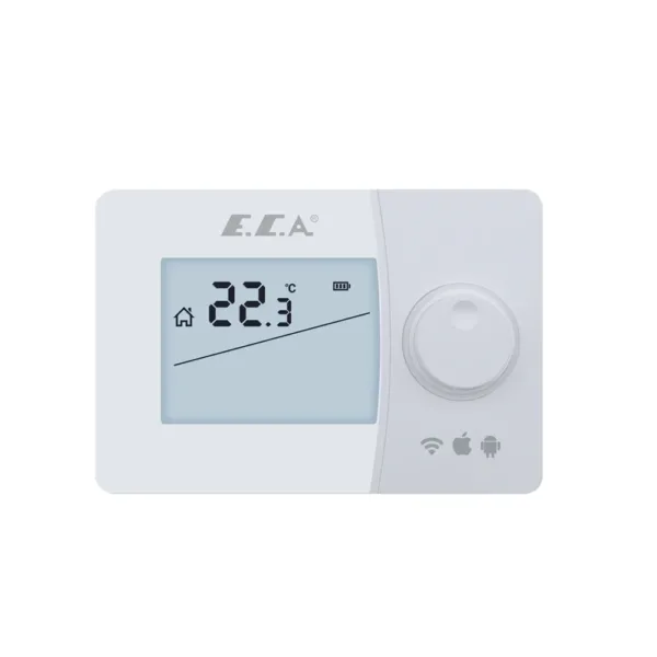 E.C.A. Poly Smart kablosuz akıllı oda termostatı, mobil uygulama ile kontrol edilen dijital ekranlı termostat cihazı.