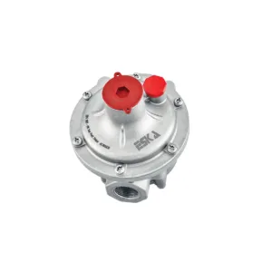 Eska ERG1020 3/4" DN20 filtreli gaz basınç regülatörü. Emniyet kapatmasız düz tip. Ticari mutfak ekipmanları için 16-150 mbar arası ayarlanabilir çıkış basıncı.