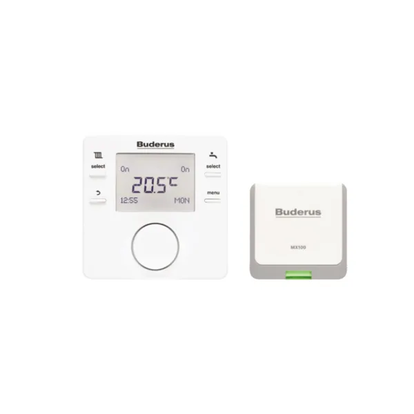 Buderus Logamatic RC210 RF oda kumandası (solda) MX100 kablosuz bağlantı modülü (sağda)
