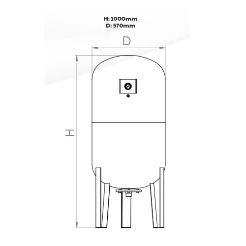 Ayaklı Dik Tip Kapalı 150 Litre Genleşme Tankı ölçüleri teknik çizim görseli